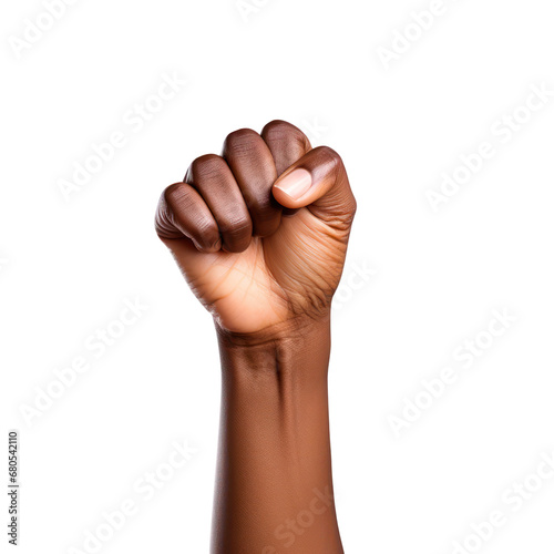 Women day, female raised fist isolated on white transparent background. Feminist movement concept. PNG