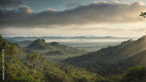Spectacular panoramic view of the expansive jungle landscape from a high vantage point - AI Generative