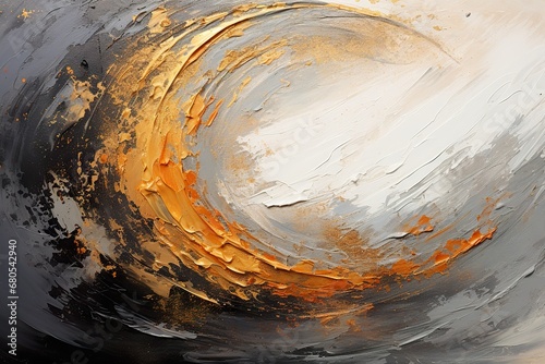 abstract painting with gold and gray swirls brushwork