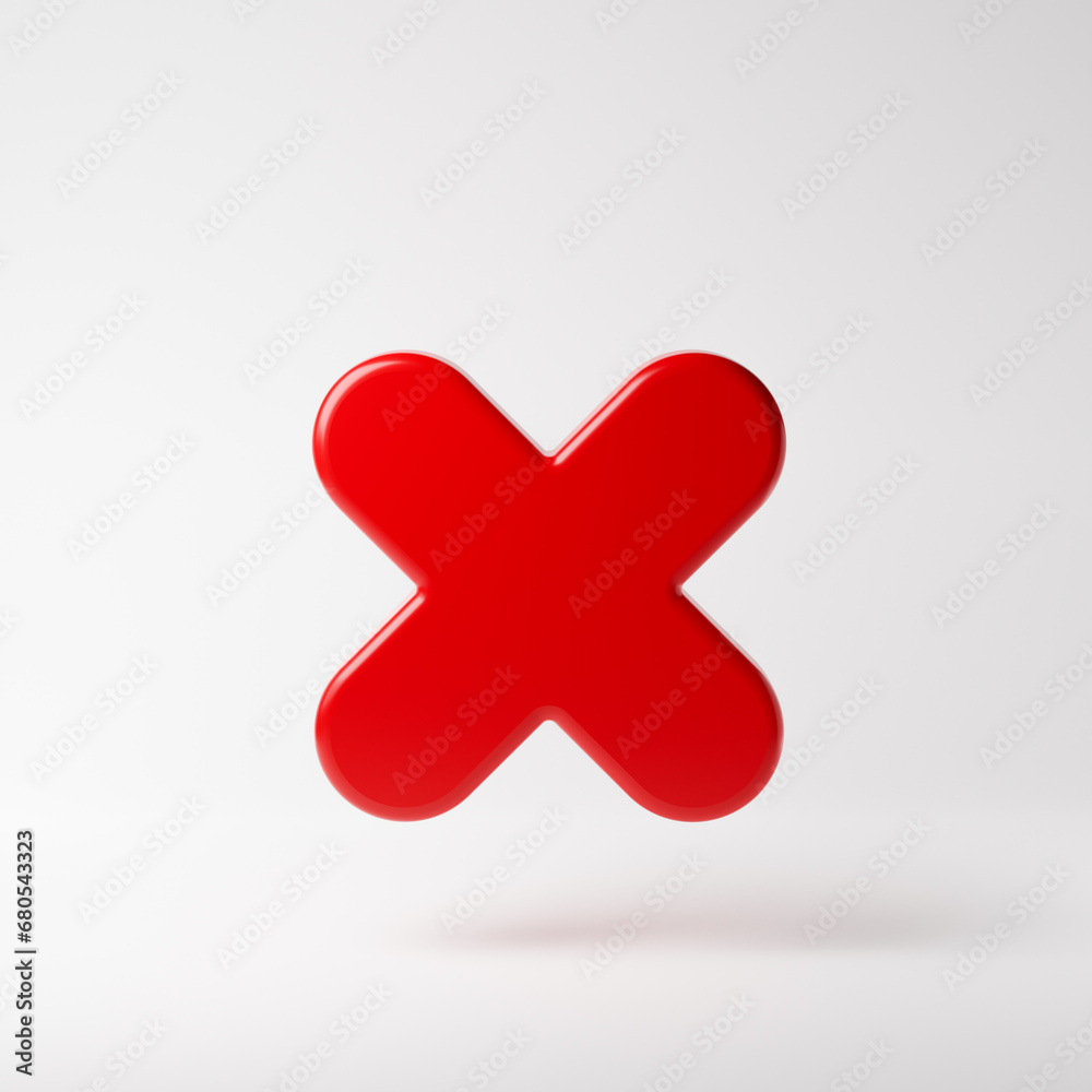 Red cancel cross icon isolated over white background. 3D rendering. Red cancel cross icon isolated over white background. 3D rendering.