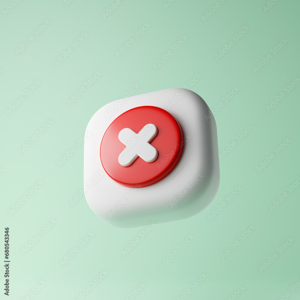 Fototapeta premium Cancel cross app icon isolated over lime green background. 3d rendering.