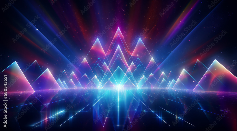 A luminous triangle crafted from lasers evokes a sense of futuristic precision and pyramids. A luminous triangle crafted from lasers evokes a sense of futuristic precision and pyramids.