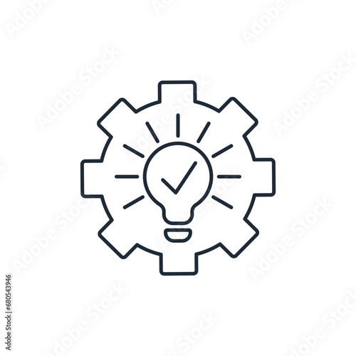 A working idea. Implemented innovation.  Vector linear illustration icon isolated on white background.