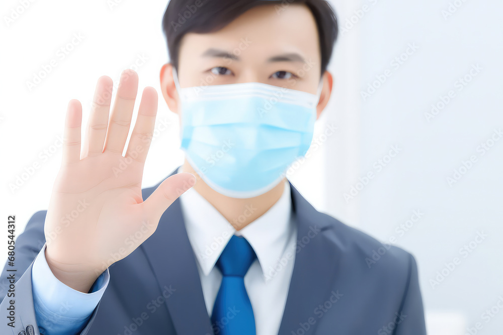 A visual representation of a person wearing a mask and practicing social distancing, illustrating the responsible behavior needed to prevent the spread of viruses in public spaces. The image promotes A visual representation of a person wearing a mask and practicing social distancing, illustrating the responsible behavior needed to prevent the spread of viruses in public spaces. The image promotes