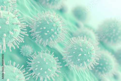 An illustrative visualization of virus particles being destroyed by a magnifying glass, symbolizing the importance of scientific research, testing, and innovative solutions in combating viral infectio photo