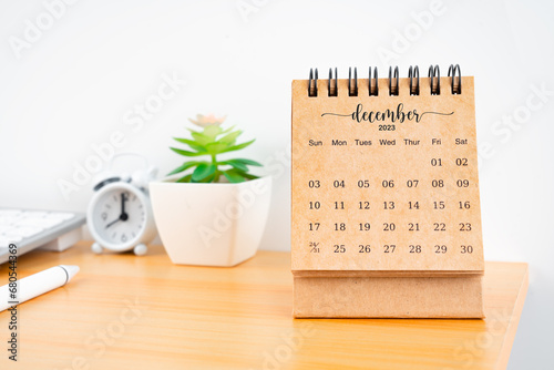 Front view of December 2023 desk calendar.