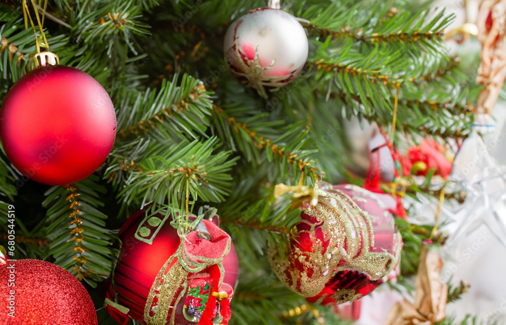 Fototapeta premium christmas tree with red and silver decorations