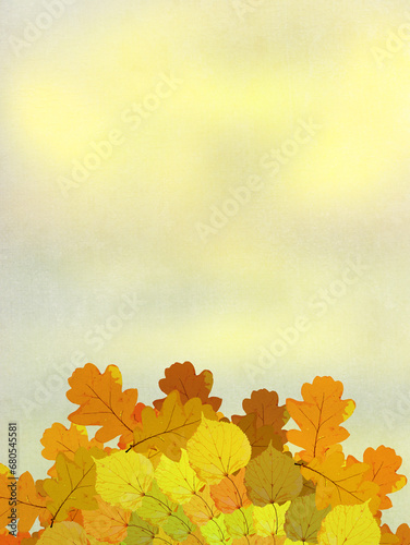 Beige paper texture with autumn leaves motif. Place for text.