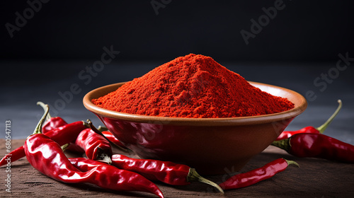 A chilli powder in the bowl in the white background. Made with generative ai photo