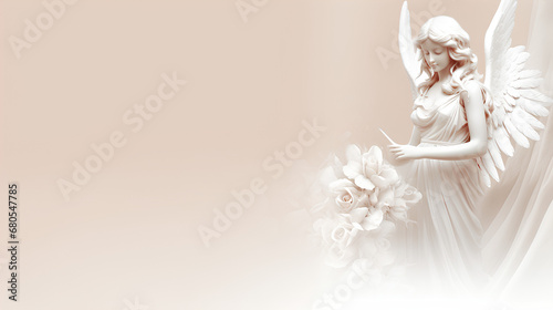 A delicate Christmas angel on a beige background. christmas card. photo
