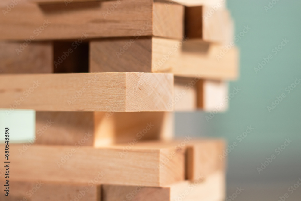 Close up take one block on The tower from wooden blocks. Close up take one block on The tower from wooden blocks.