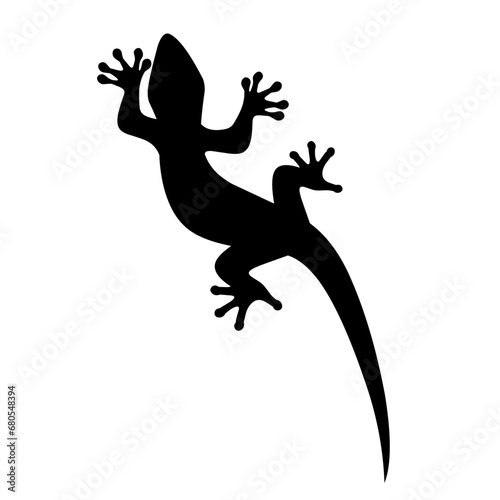 Silhouette of a lizard walking on a wall on a white background. © Agussetiawan99