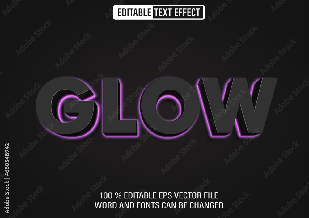 Editable 3d text style effect - Glowing Black Purple Light Template