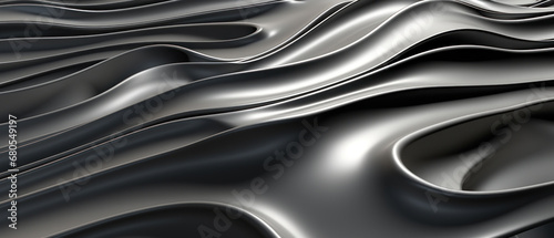Elegant wavy composition of silver curves on a black and white backdrop.