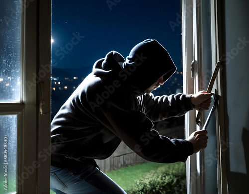 burglar breaking through window photo