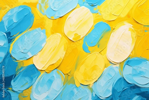 カラフルな油絵抽象バナー）黄色・白・水色のオーバルを使った模様