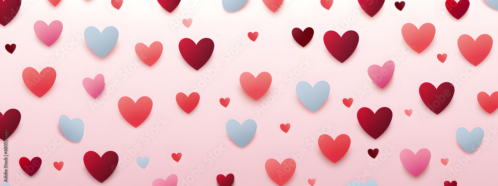 Background of translucent small hearts in red colors. Valentine's day illustration