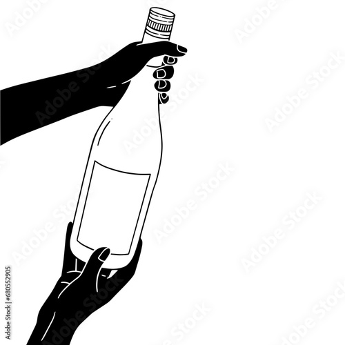 hand holding a bottle of champagne
