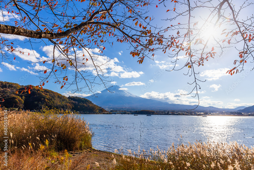 Lake Kawaguchiko is a popular tourist destination with the beautiful backdrop of Mount Fuji.