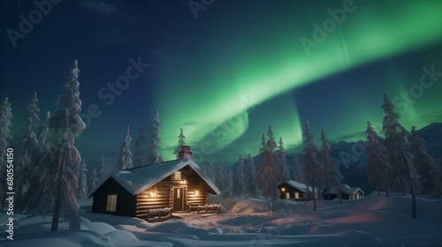 Mystical Northern Lights Over Snowy Cabin Retreat