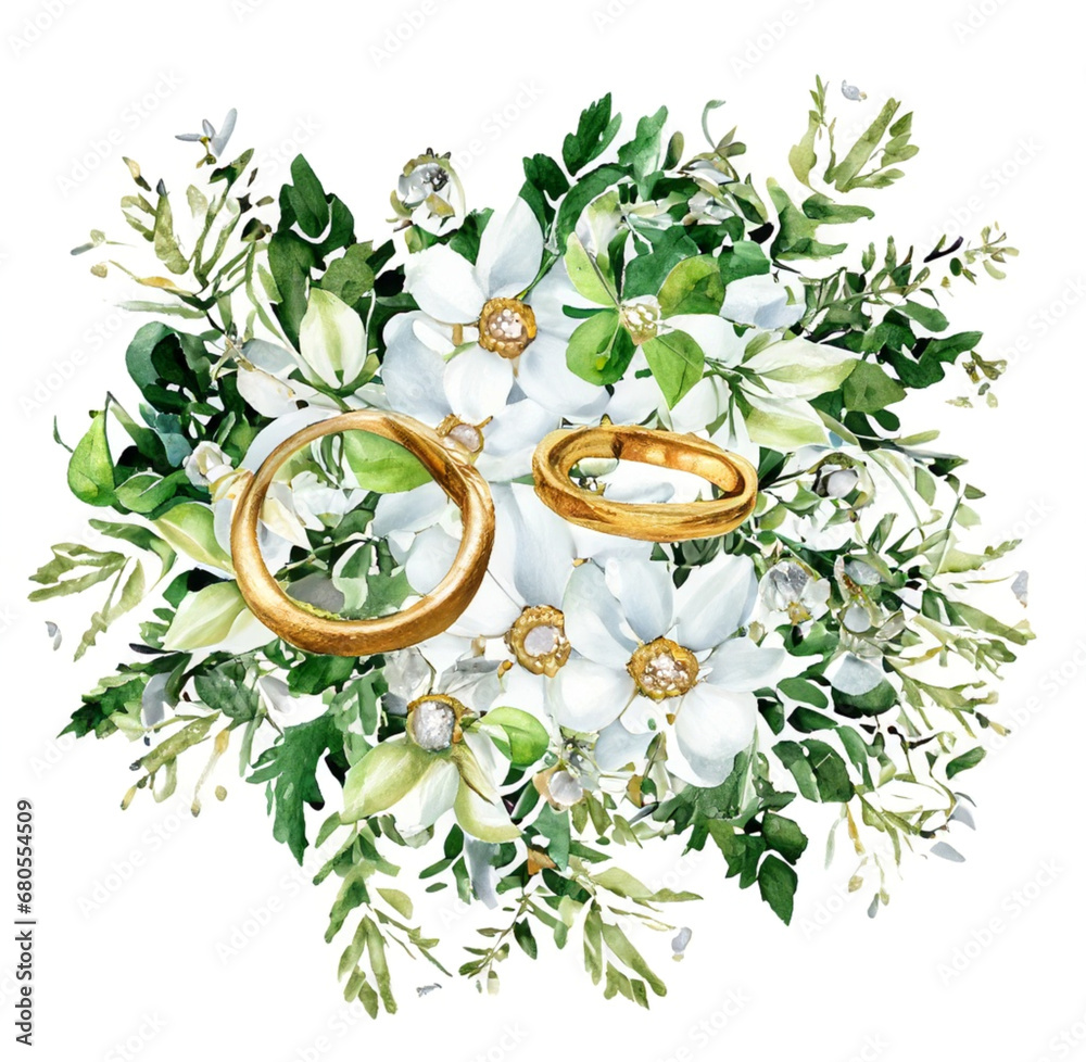 Obrączki ślubne i kwiaty dekoracja - obrazy, fototapety, plakaty 