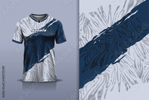 Tshirt mockup abstract grunge sport jersey design for football soccer, racing, esports, running, blue white color photo