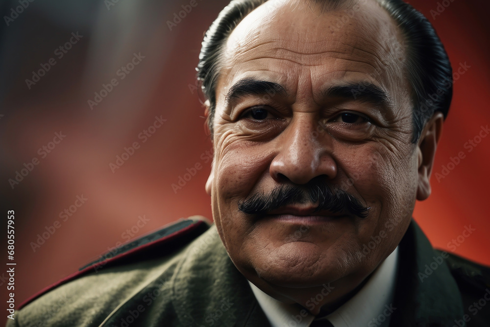 Strong dictator man facing the camera, military general, with military outfit, dictatorship or soviet union concept image. portrait of an old dictator general