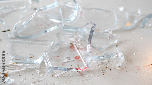 Close up of shattered glass lying on the floor