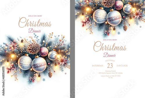 watercolor Christmas invitation card template