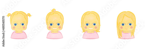 Illustration set of cute girls with various hairstyles 01
