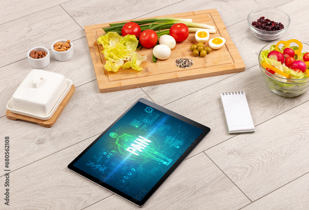 Tablet Pc with fruits, medical concept Tablet Pc with fruits, medical concept