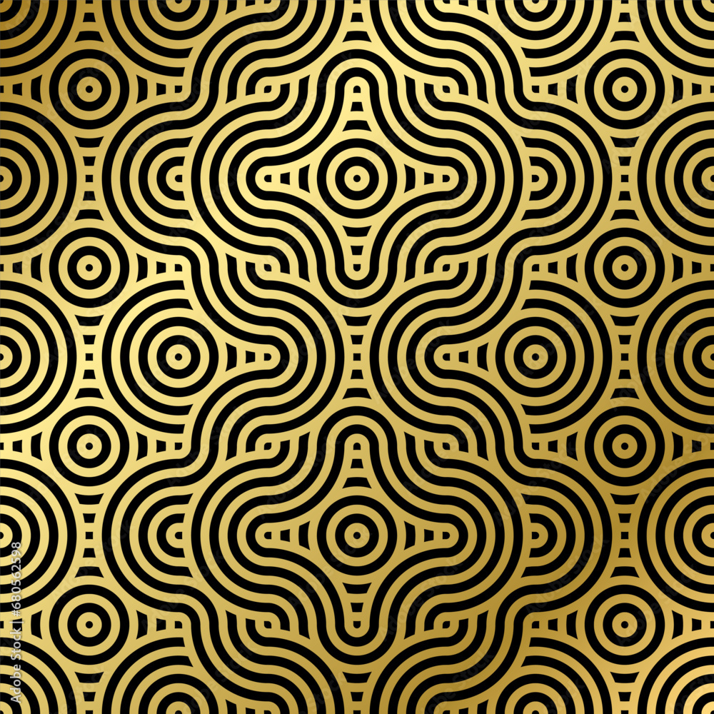 luxury seamless pattern black and gold wave circle 