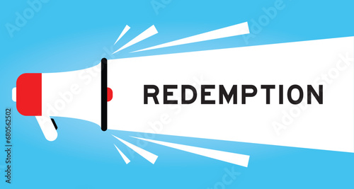 Color megaphone icon with word redemption in white banner on blue background