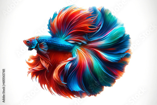 Shimmering bright and richly colored Betta fish with long, flowing fins against an isolated on white background. © Old Man Stocker