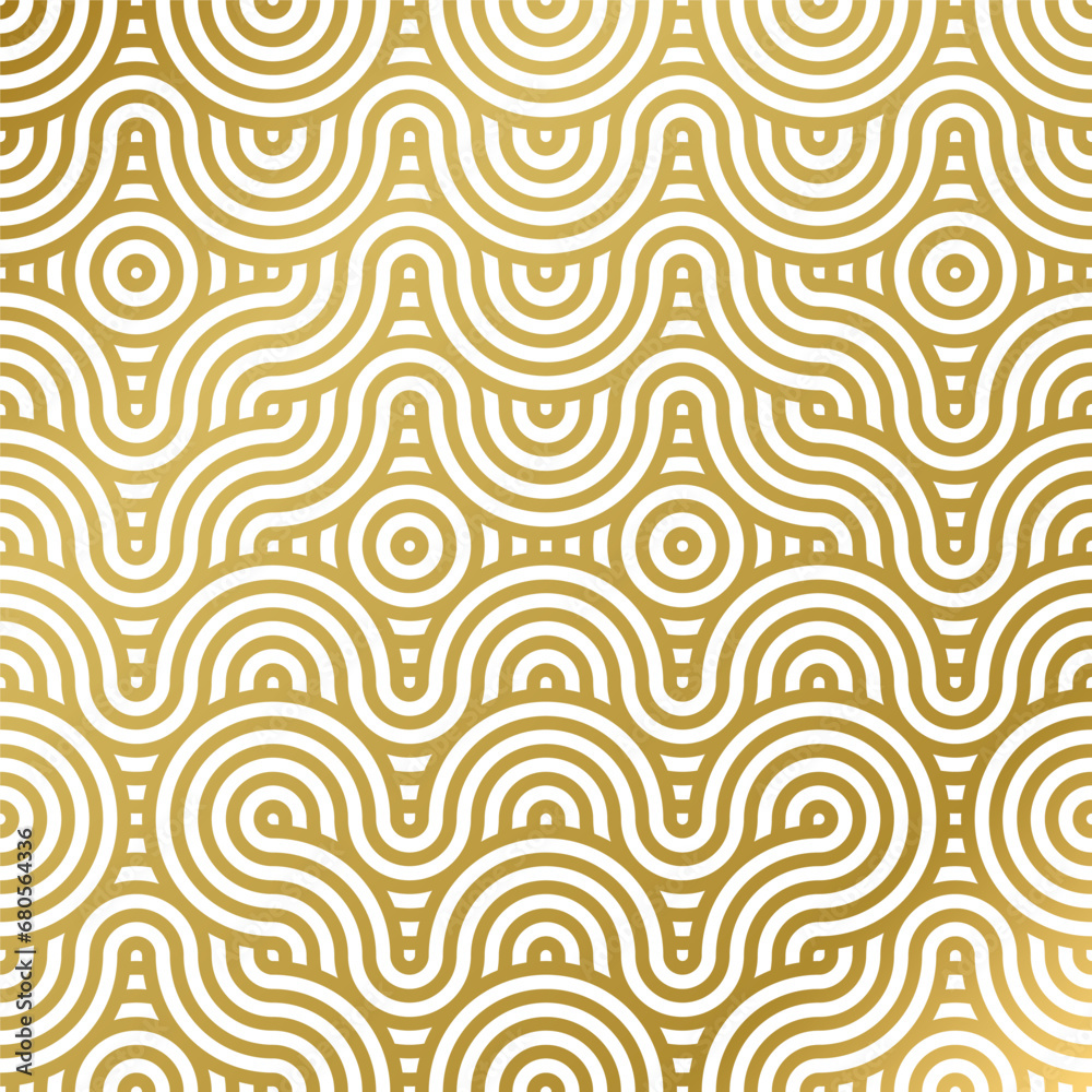luxury seamless pattern white and gold wave circle 