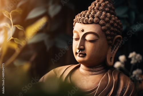 closeup of Buddha statue in buddhist temple photo