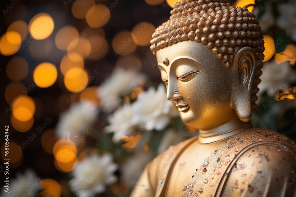 closeup of Buddha statue in buddhist temple