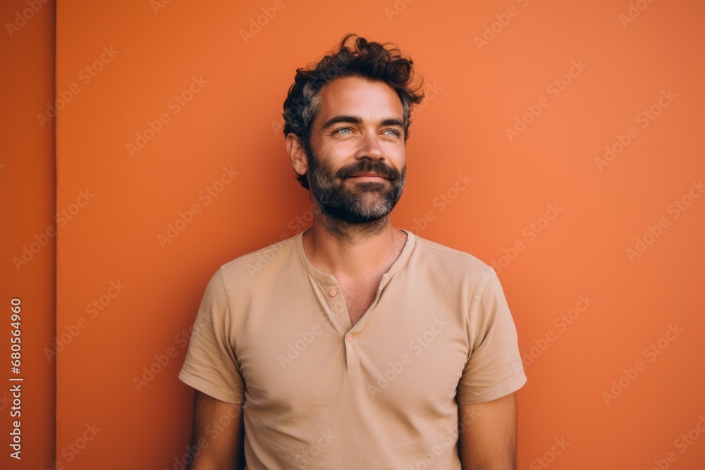 Portrait of a satisfied man in his 30s wearing a trendy sunglasses against a solid pastel color wall. AI Generation Portrait of a satisfied man in his 30s wearing a trendy sunglasses against a solid pastel color wall. AI Generation