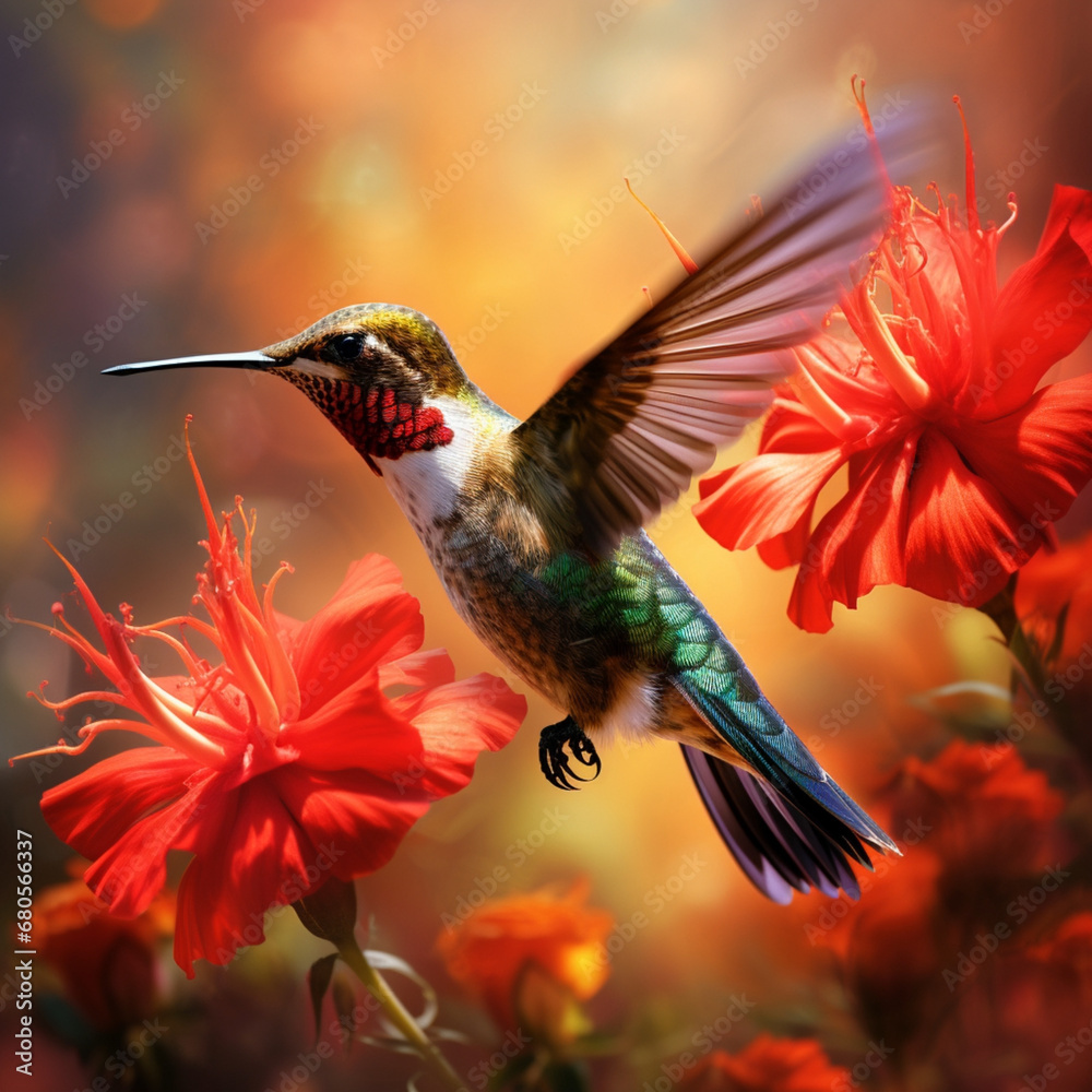Obraz premium Hummingbird Feeding on a Flower