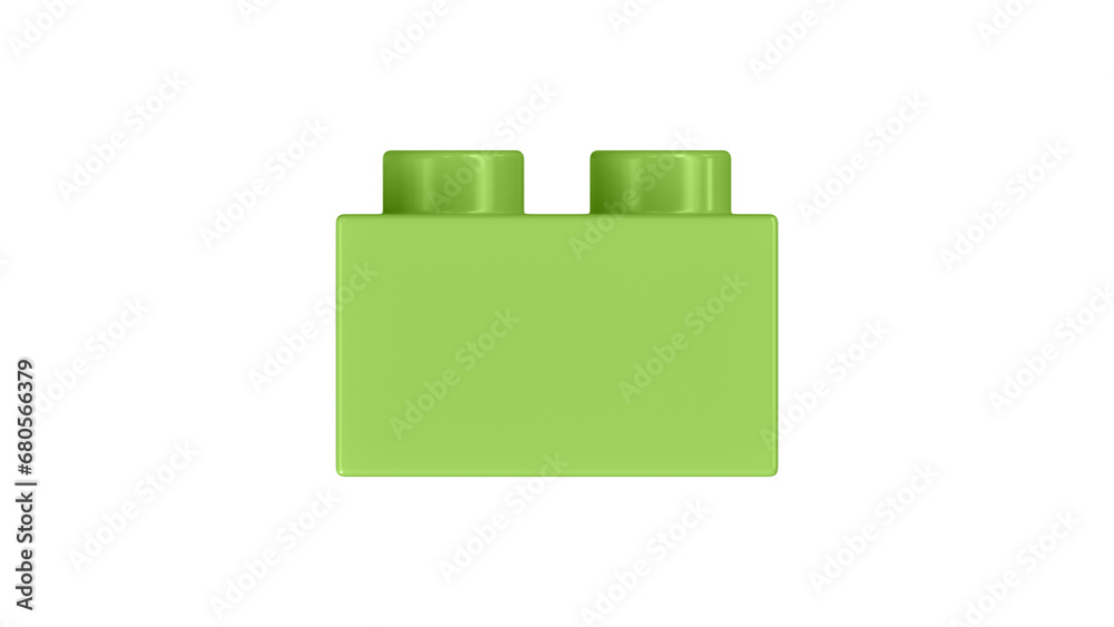 Celery Green Lego Block Isolated on a White Background. Close Up View of a Plastic Children Game Brick for Constructors, Side View. High Quality 3D Rendering with a Work Path. 8K Ultra HD, 7680x4320 - obrazy, fototapety, plakaty 