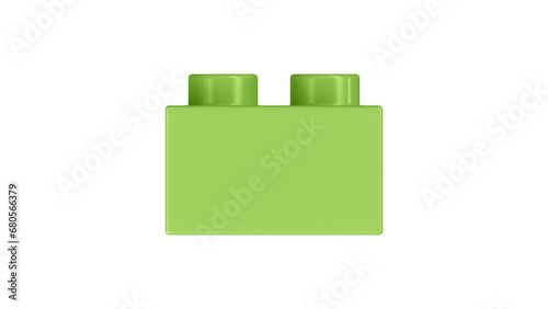Celery Green Lego Block Isolated on a White Background. Close Up View of a Plastic Children Game Brick for Constructors, Side View. High Quality 3D Rendering with a Work Path. 8K Ultra HD, 7680x4320 photo