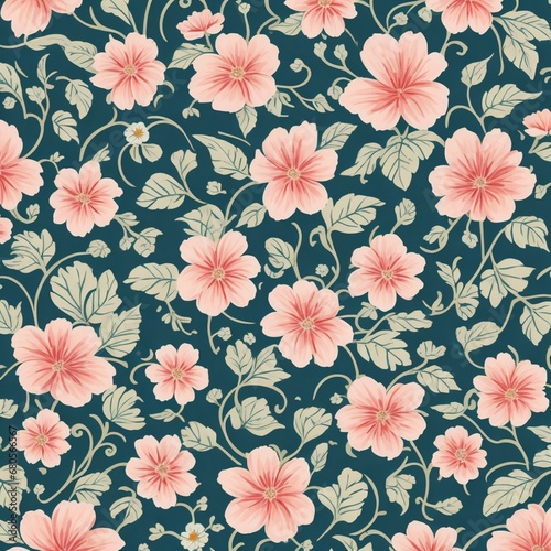 Wallpaper Mural Seamless Flower Leaf Pattern Floral Wallpaper Background Vector Design. Decorative Summer Fabric Illustration. Spring Textile Ornament Retro Vintage Decoration Art.Nature Abstract  Texture Graphic Torontodigital.ca