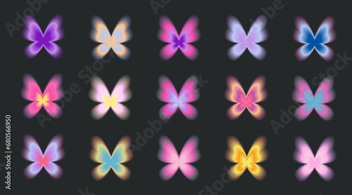 Blurry butterflies aesthetic elements. Y2k style blurred gradient shapes. Colorful soft gradients. Modern minimalist design element with blur gradients vector template set.