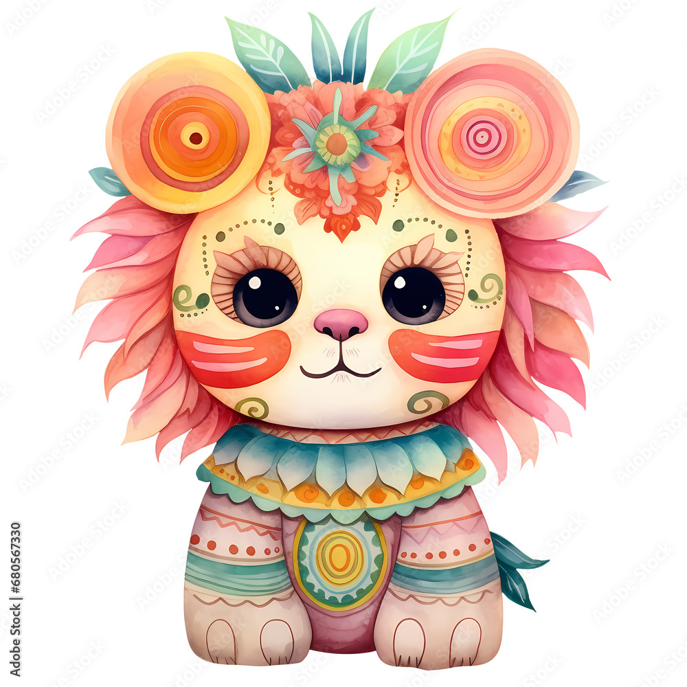 Cute Lion Mexican Watercolor Clipart Illustration