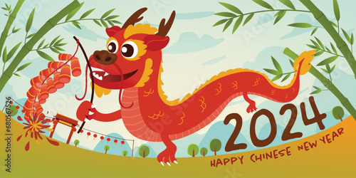 Celebrate Chinese New Year 2024 with this Vibrant Year of the Dragon Illustration  Vector  Translate   Happy Chinese New Year