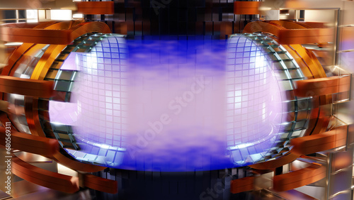 Tokamak with sustained nuclear fusion, 3d illustration.
