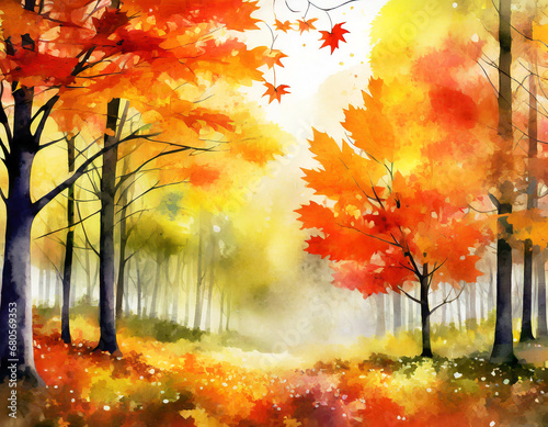 Abstract background autumn collection with maple and seasonal leaves autumn forest on digital art concept  Generative AI.