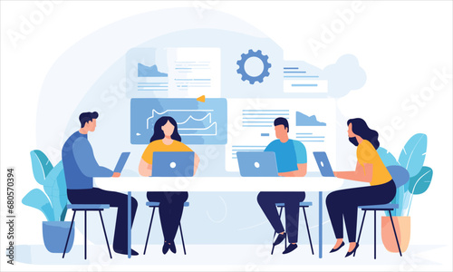 vector organic flat people on business training illustration flat illustration
