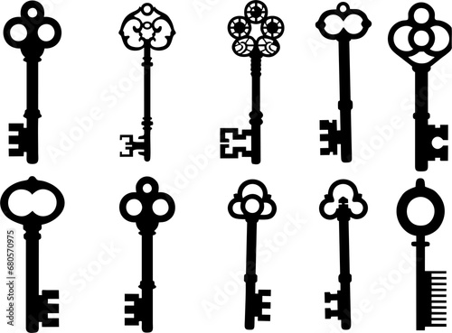 Realistic ornate classical key icons set isolated on white background. High HD resolution, easy to reuse in designing poster, banner or flyer. photo