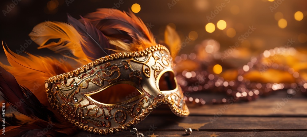 Vibrant venetian carnival background with main carnival attributes and copy space for text placement